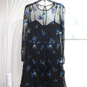 Taylor Black and Blue Floral Midi Dress